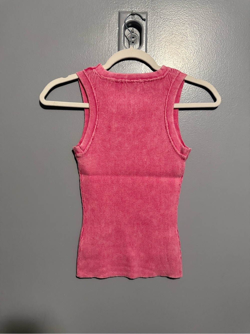 Women’s Mineral Washed Pink Ribbed Tank Top - Sleeveless Knit - Picture 3 of 4